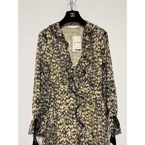 Mango Dress Womens Large Animal Print Ruffle Midi Sustainable Committed